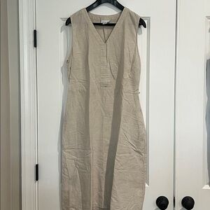 Liz Claiborne Linen-Blend Sleeveless A-Line Dress - Neutral Beige/Tan - Size L
